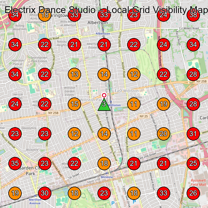 Electrix Dance Studio GeoGrid visibility map for Dance School in Albertson